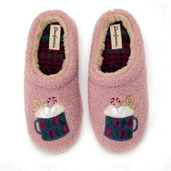 Women's Light Pink Christmas Holiday Fuzzy Cozy Novelty House Slipper Shoes - Picture 1 of 6
